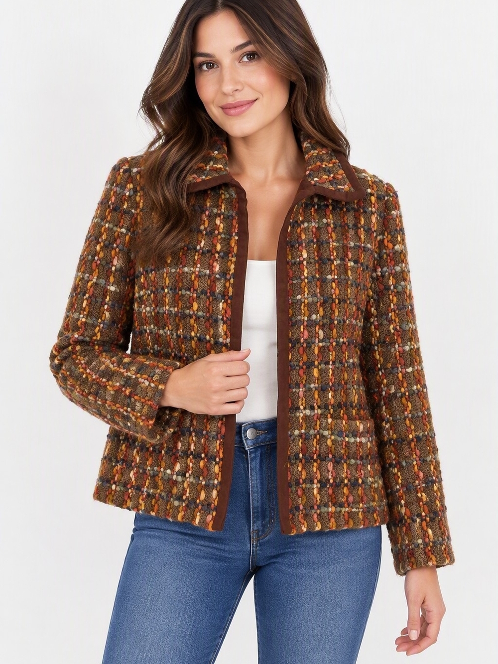 Carlisle 100 Wool Boucle Jacket Faux Suede Trim Clasp Closure Fall Blazer